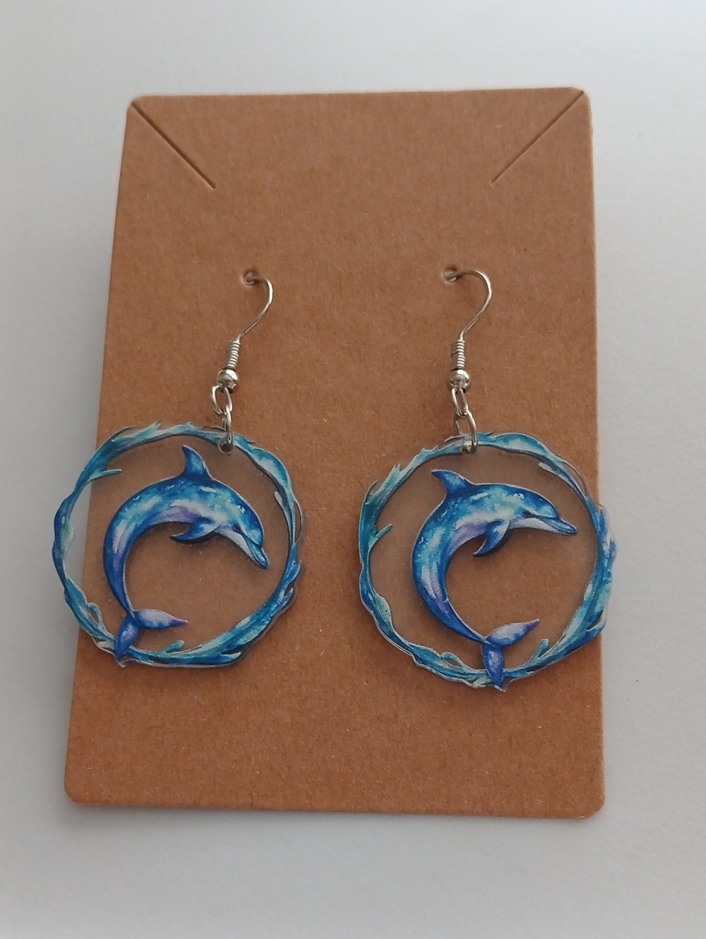 Fashion Jewelry Blue Dolphin Circle Drop Earrings